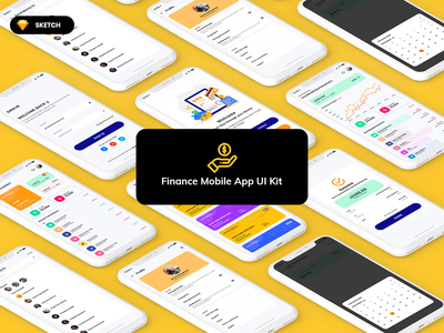 金融移动应用模板 UI 套件轻版（草图）(Finance Mobile App Template UI Kit Light Version (SKETCH))