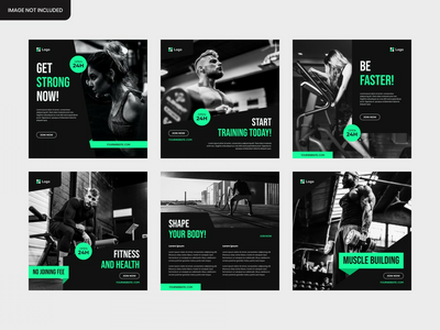 一套健身房社交媒体帖子提要模板(set of Gym social media post feed template)