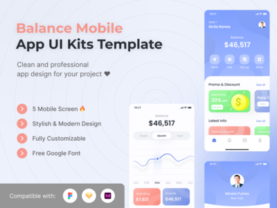 财务移动 UI 工具包模板(Finance Mobile UI Kits Template)