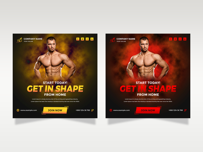 健身房和健身运动横幅模板(Gym & Fitness Sports Banner Template)