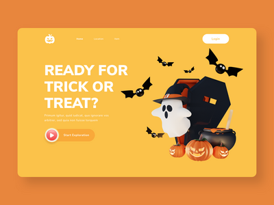 带有 3D 渲染插图的万圣节登陆页面标题模板(Halloween Landing Page Header Template with 3D Render Illustration)