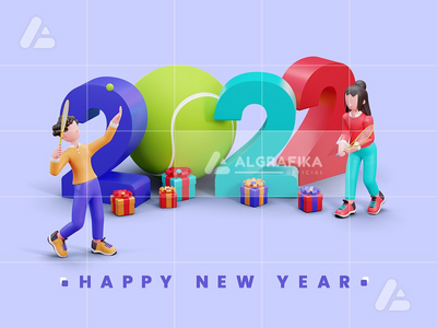 2022 年新年快乐 3d 人物插图(3d character illustration happy new year 2022)