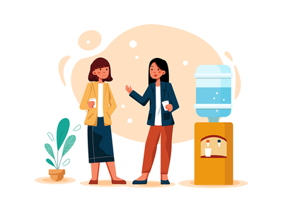 办公室冷却器在工作场所的饮水器周围聊天(Office cooler chat around a water cooler at workplace)