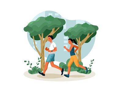 在城市公园慢跑插画(Jogging in the city park Illustration)