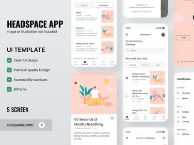 Headspace 移动应用程序 - UI 套件模板(Headspace mobile app - UI kit Template)