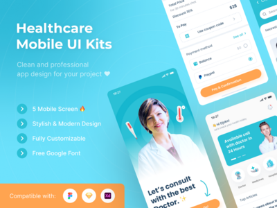 医疗保健移动 UI 套件模板(Healthcare Mobile UI Kits Template)