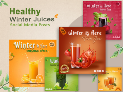 健康的冬季果汁帖子模板(Healthy Winter Juices Posts Templates)
