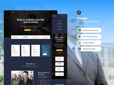 Clegal - Figma 律师事务所 Dark Freebies(Clegal - Figma Law Firm Dark Freebies)