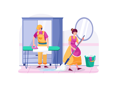 清洁工正在值班。(The cleaning workers are on duty.)