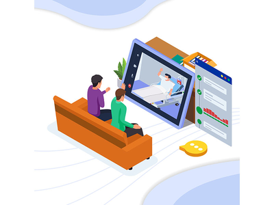 患者使用平板电话技术与他的朋友在线会面。(Patient meet with his friends online using tablet phone technology.)