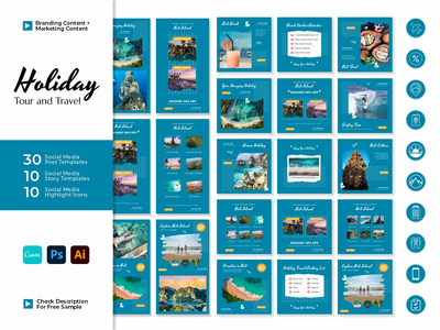 Instagram 营销模板 - 假期、假期、旅游和旅行(Instagram Marketing Templates - Holiday, Vacation, Tour and Travel)