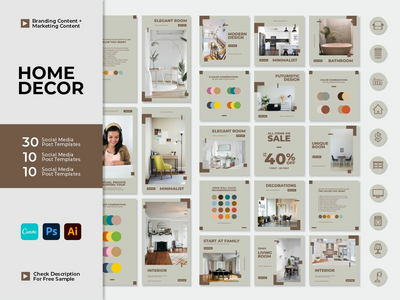 Instagram 营销模板 - 家居装饰社交媒体模板(Instagram Marketing Templates - Home Decor Social Media Template)