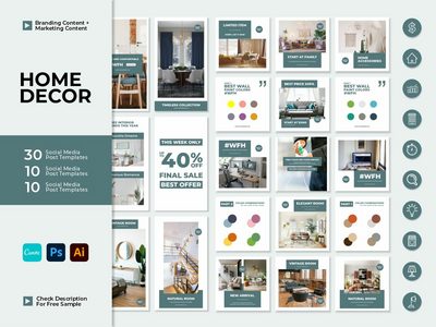 社交媒体营销模板 - 家居装饰社交媒体模板(Social Media Marketing Templates - Home Decor Social Media Template)