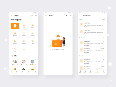 主页、搜索和通知页面设计(Home, Search and Notification Page Design)