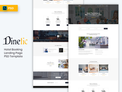 酒店预订登陆页面 PSD 模板(Hotel Booking Landing Page PSD Template)
