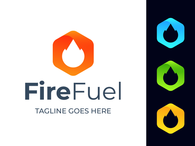 具有 4 种颜色变化的火六边形抽象徽标模板(Fire hexagon abstract logo template with 4 color variations)