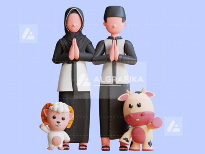 宰牲节穆巴拉克的 3D 字符插图(3D Charcter Illustration Eid Al Adha Mubarak)