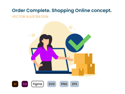 订单成功。成功接收包裹平面现代设计(Order succeed. Receiving parcel successfully flat modern design)