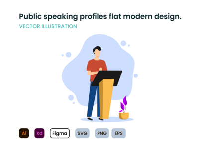 公开演讲简介平面现代设计。(Public speaking profiles flat modern design.)