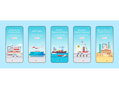 工业厂房装载移动应用程序屏幕平面矢量模板(Industrial plants onboarding mobile app screen flat vector template)