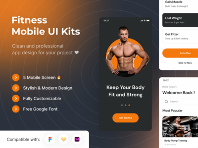 健身移动应用程序 UI 套件模板(Fitness Mobile App UI Kits Template)