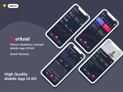 健身统计移动应用暗版（草图）(Fitness Statistics Mobile App Dark Version (SKETCH))