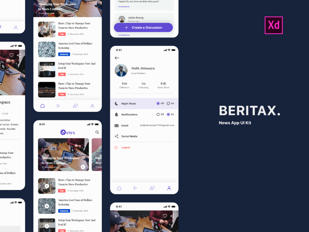 BERITAX - 新闻应用 UI 套件(BERITAX - News App UI Kit)