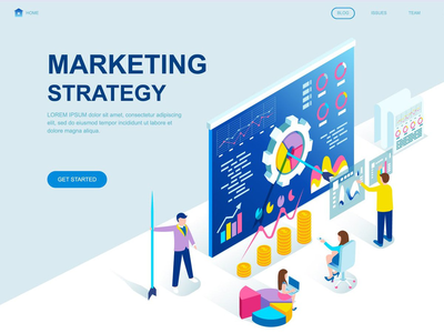 营销策略等距登陆页面模板(Marketing Strategy Isometric Landing Page Template)