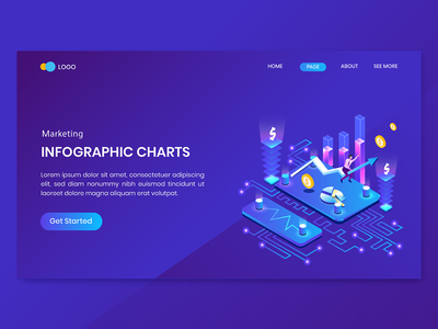 营销信息图表等距概念登陆页面(Marketing Infographic Charts  Isometric Concept Landing Page)