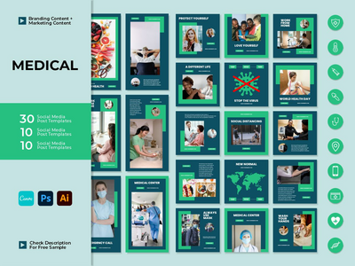 社交媒体营销模板 - 医疗社交媒体模板(Social Media Marketing Templates - Medical Social Media Template)