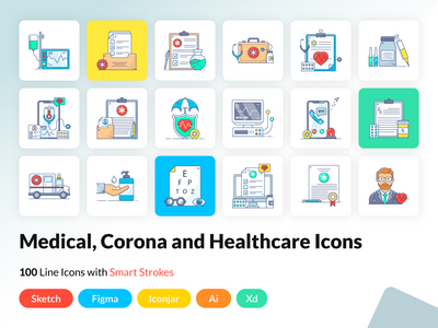 医疗和保健平面图标(Medical and Healthcare Flat Icons)