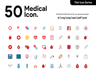 50 医疗平面图标(50 Medical Flat Icon)