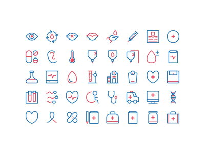 医疗图标集矢量蓝色和红色风格(Medical icon set vector blue and red color style)