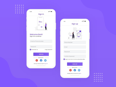 登录和注册 移动应用 免费 UI 套件(Sign In & Sign Up Mobile App Free UI kits)