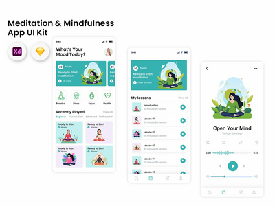 冥想和正念应用程序 UI 套件(Meditation & Mindfulness App UI Kit)