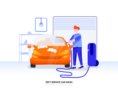 Seft 服务洗车矢量图(Seft Service Car Wash Vector Illustration)