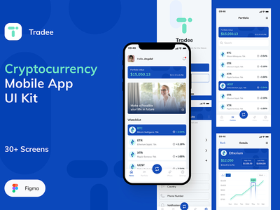 Tradee - 加密货币移动应用程序 UI 套件(Tradee - Cryptocurrency Mobile App UI Kit)
