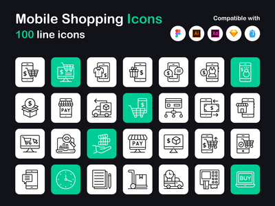 移动购物线性图标包(Mobile Shopping Linear Icons Pack)