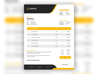 现代企业黄色商业发票模板(Modern corporate  yellow business invoice template)
