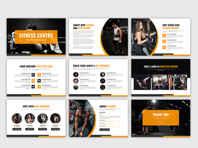 现代健身房和健身演示幻灯片(Modern gym and fitness presentation slides)