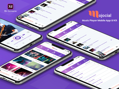 Mojocial-音乐播放器移动应用程序 UI 套件 (Adobe XD)(Mojocial-Music Player Mobile App UI Kit (Adobe XD))