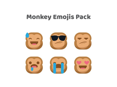 猴子 emoji 表情图释笑脸表情图标集矢量(Monkey emoji emoticon smiley face expression icon set vector)