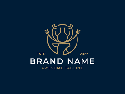 头鹿自然单线徽标(Head Deer Nature Monoline Logo)