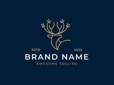 头鹿自然单线徽标(Head Deer Nature Monoline Logo)