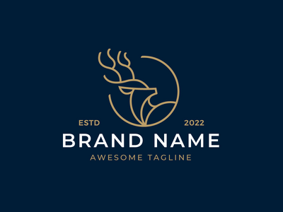 带圆形单线标志的鹿头(Head Deer with Circle Monoline Logo)