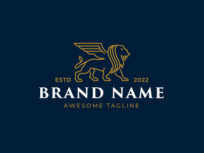 豪华翼狮单线标志(Luxury Winged Lion Monoline Logo)