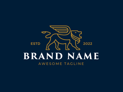 豪华单线翼狮标志(Luxury monoline winged lion logo)