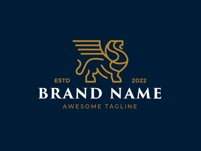 豪华翼狮单线标志(Luxury Winged Lion Monoline Logo)