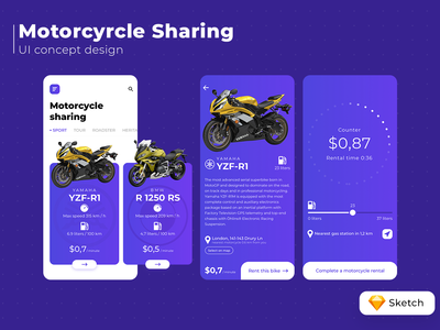 摩托车共享移动应用程序 UI 套件(Motorcyrcle sharing mobile app UI kits)