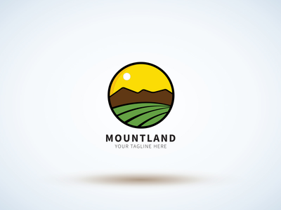 自然山标志设计与领域和天空(Nature mountain logo design with field & sky)